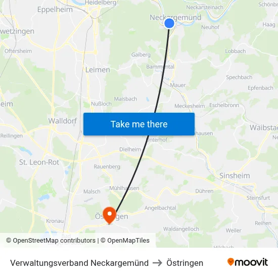 Verwaltungsverband Neckargemünd to Östringen map