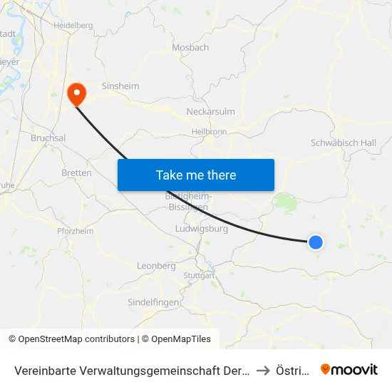 Vereinbarte Verwaltungsgemeinschaft Der Stadt Welzheim to Östringen map