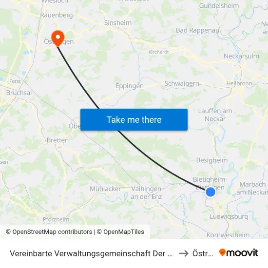 Vereinbarte Verwaltungsgemeinschaft Der Stadt Bietigheim-Bissingen to Östringen map