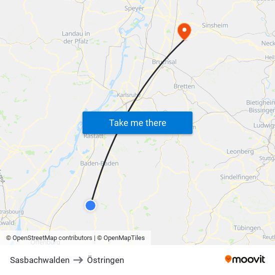 Sasbachwalden to Östringen map