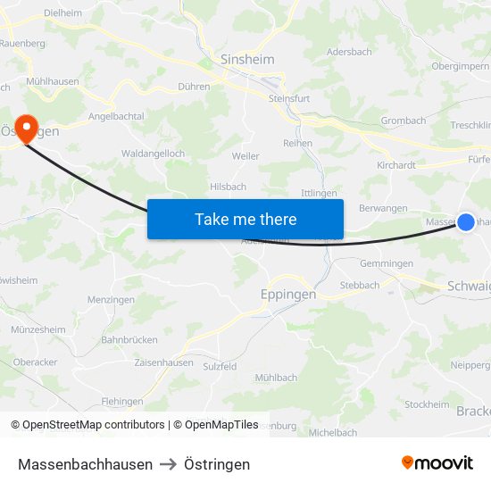 Massenbachhausen to Östringen map