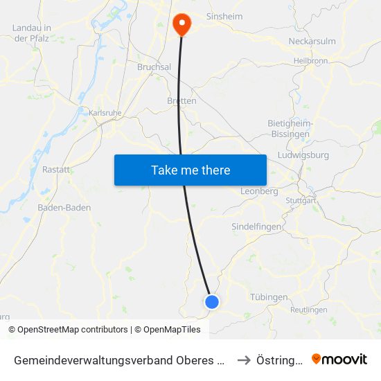 Gemeindeverwaltungsverband Oberes Gäu to Östringen map