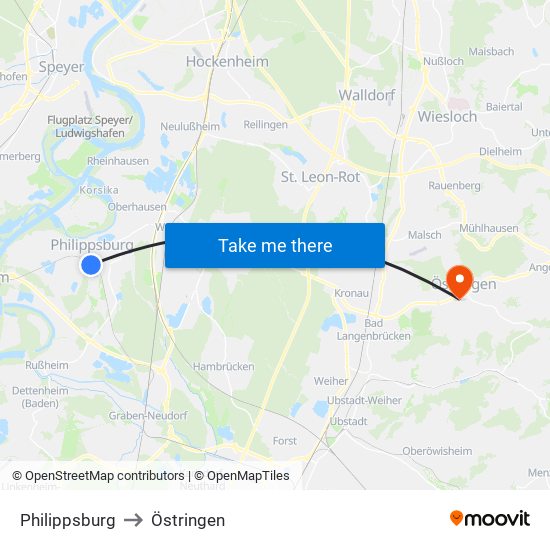 Philippsburg to Östringen map