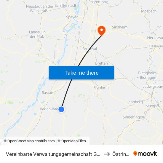 Vereinbarte Verwaltungsgemeinschaft Gernsbach to Östringen map