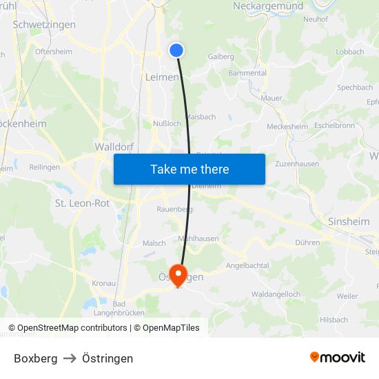 Boxberg to Östringen map