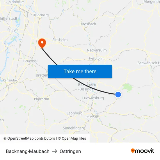 Backnang-Maubach to Östringen map