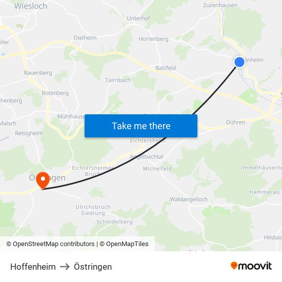 Hoffenheim to Östringen map