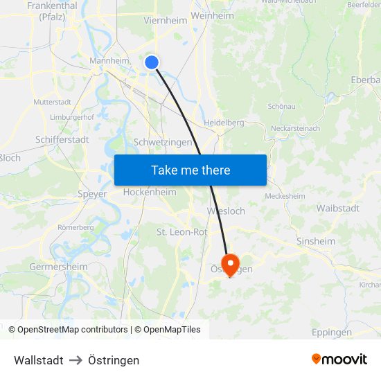 Wallstadt to Östringen map