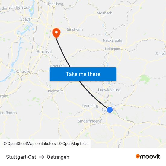 Stuttgart-Ost to Östringen map