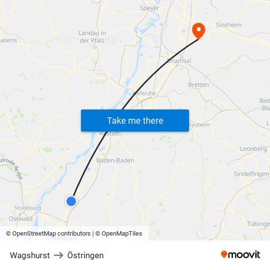 Wagshurst to Östringen map