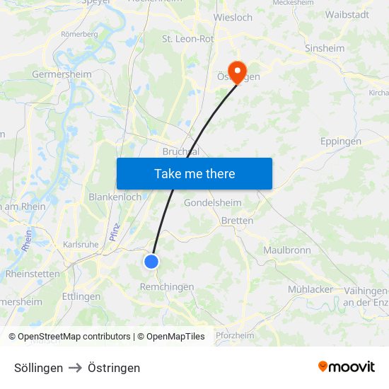 Söllingen to Östringen map