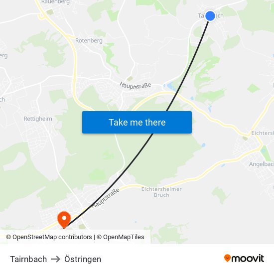 Tairnbach to Östringen map