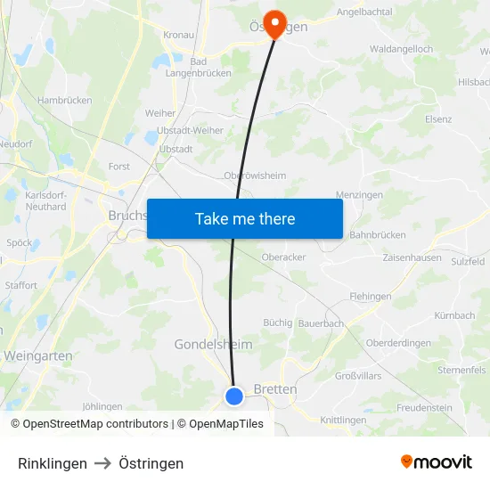 Rinklingen to Östringen map