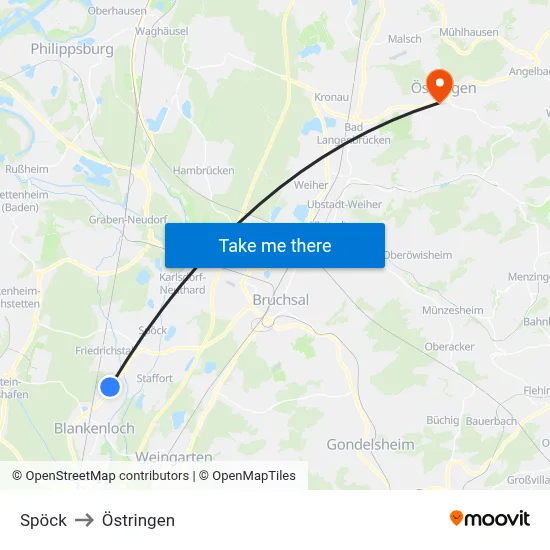 Spöck to Östringen map