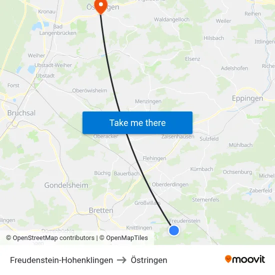 Freudenstein-Hohenklingen to Östringen map