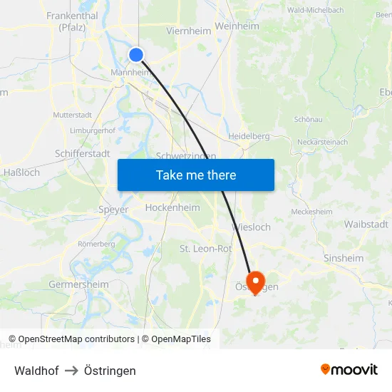 Waldhof to Östringen map