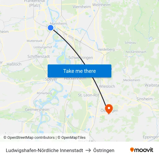 Ludwigshafen-Nördliche Innenstadt to Östringen map
