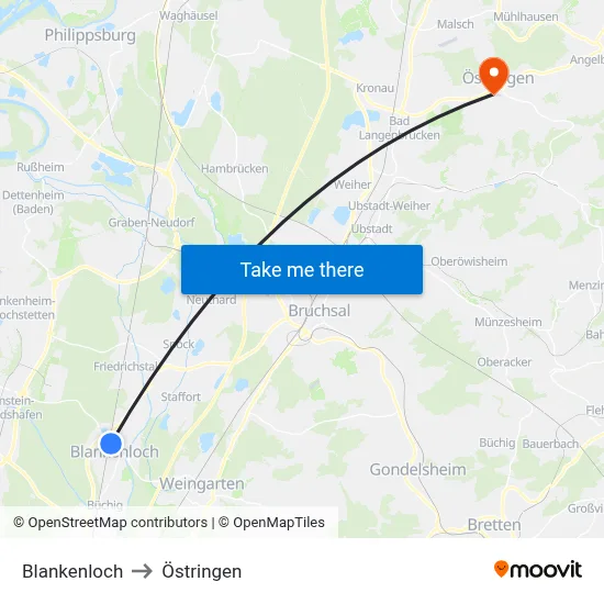Blankenloch to Östringen map