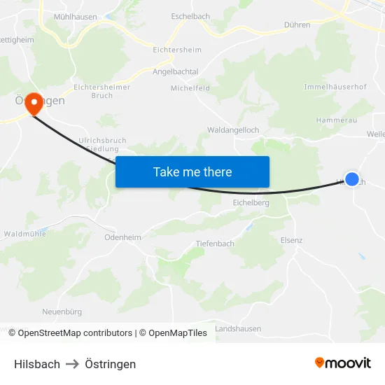 Hilsbach to Östringen map