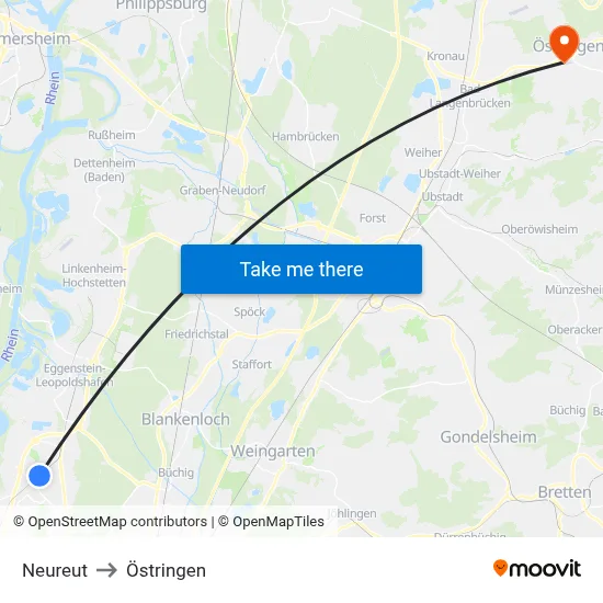 Neureut to Östringen map