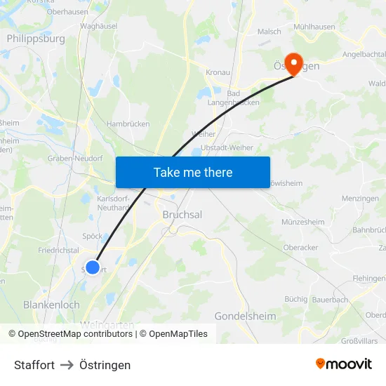Staffort to Östringen map