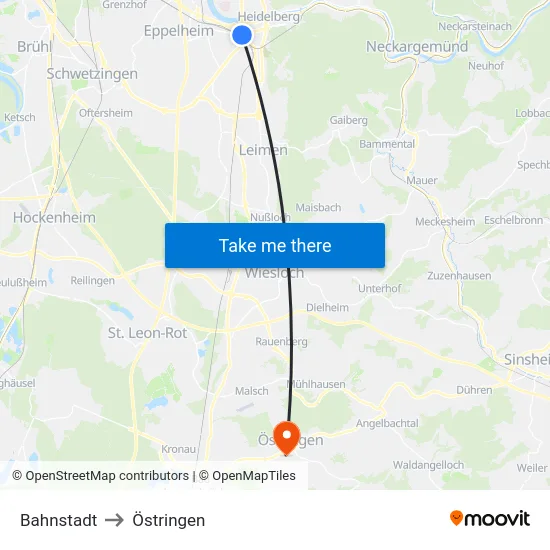 Bahnstadt to Östringen map