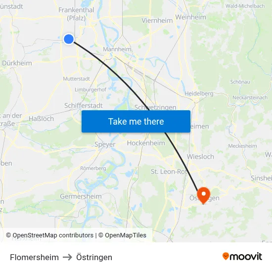 Flomersheim to Östringen map