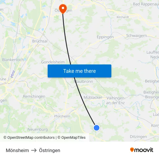 Mönsheim to Östringen map