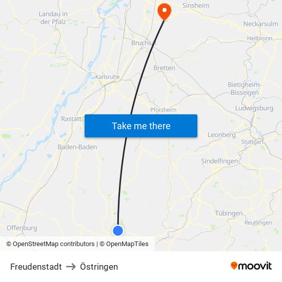 Freudenstadt to Östringen map