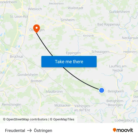 Freudental to Östringen map