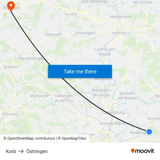 Korb to Östringen map