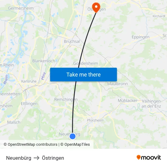 Neuenbürg to Östringen map