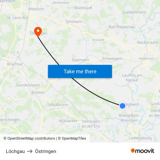 Löchgau to Östringen map