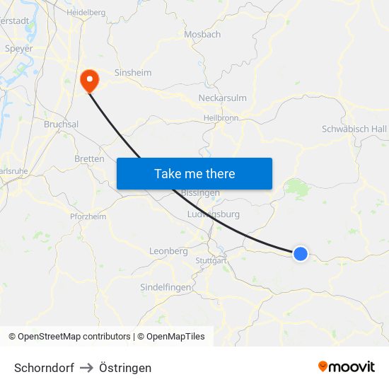 Schorndorf to Östringen map