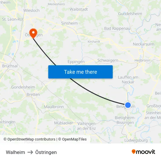 Walheim to Östringen map