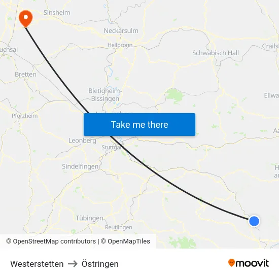 Westerstetten to Östringen map