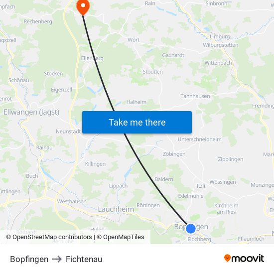 Bopfingen to Fichtenau map