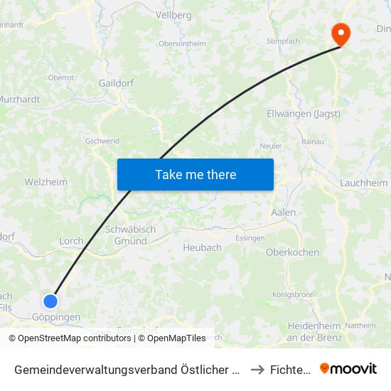 Gemeindeverwaltungsverband Östlicher Schurwald to Fichtenau map