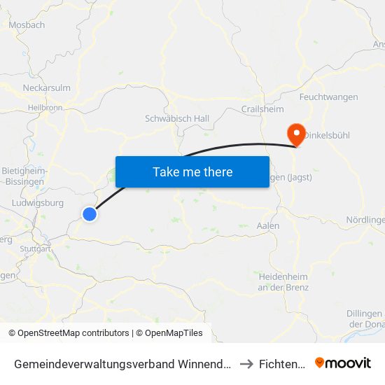 Gemeindeverwaltungsverband Winnenden to Fichtenau map
