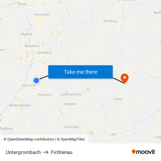 Untergrombach to Fichtenau map