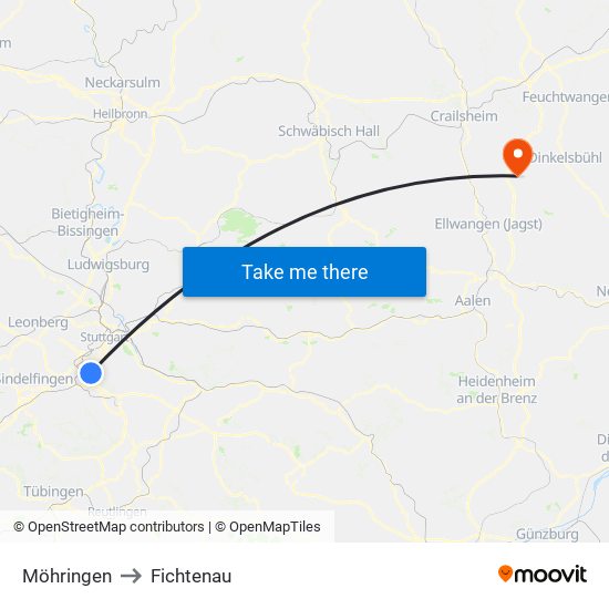 Möhringen to Fichtenau map