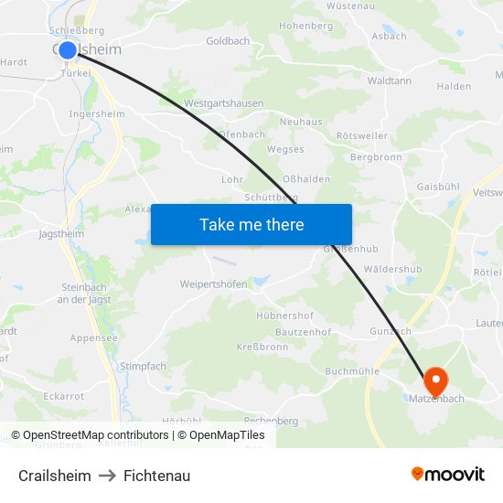 Crailsheim to Fichtenau map