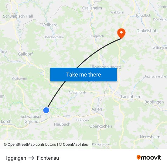 Iggingen to Fichtenau map