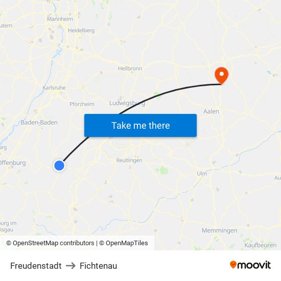 Freudenstadt to Fichtenau map