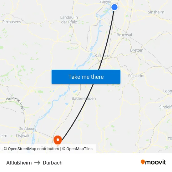 Altlußheim to Durbach map