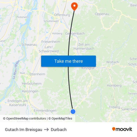 Gutach Im Breisgau to Durbach map