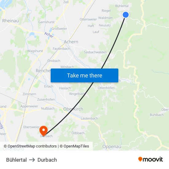 Bühlertal to Durbach map