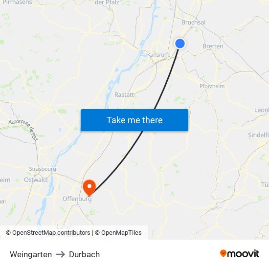 Weingarten to Durbach map