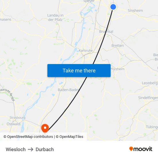 Wiesloch to Durbach map