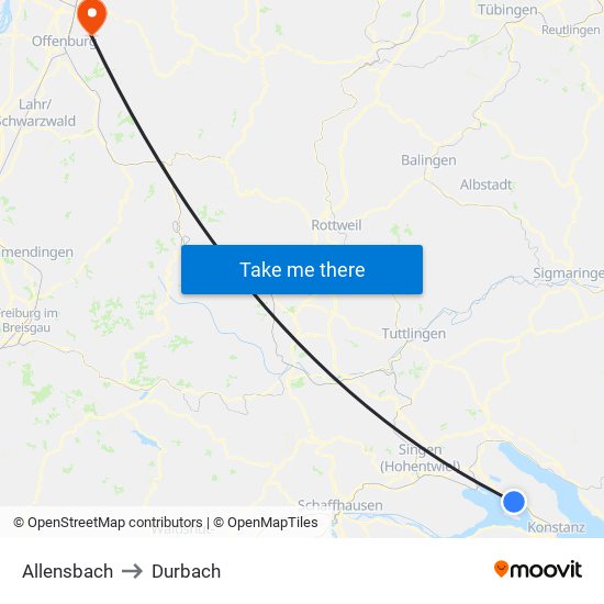 Allensbach to Durbach map